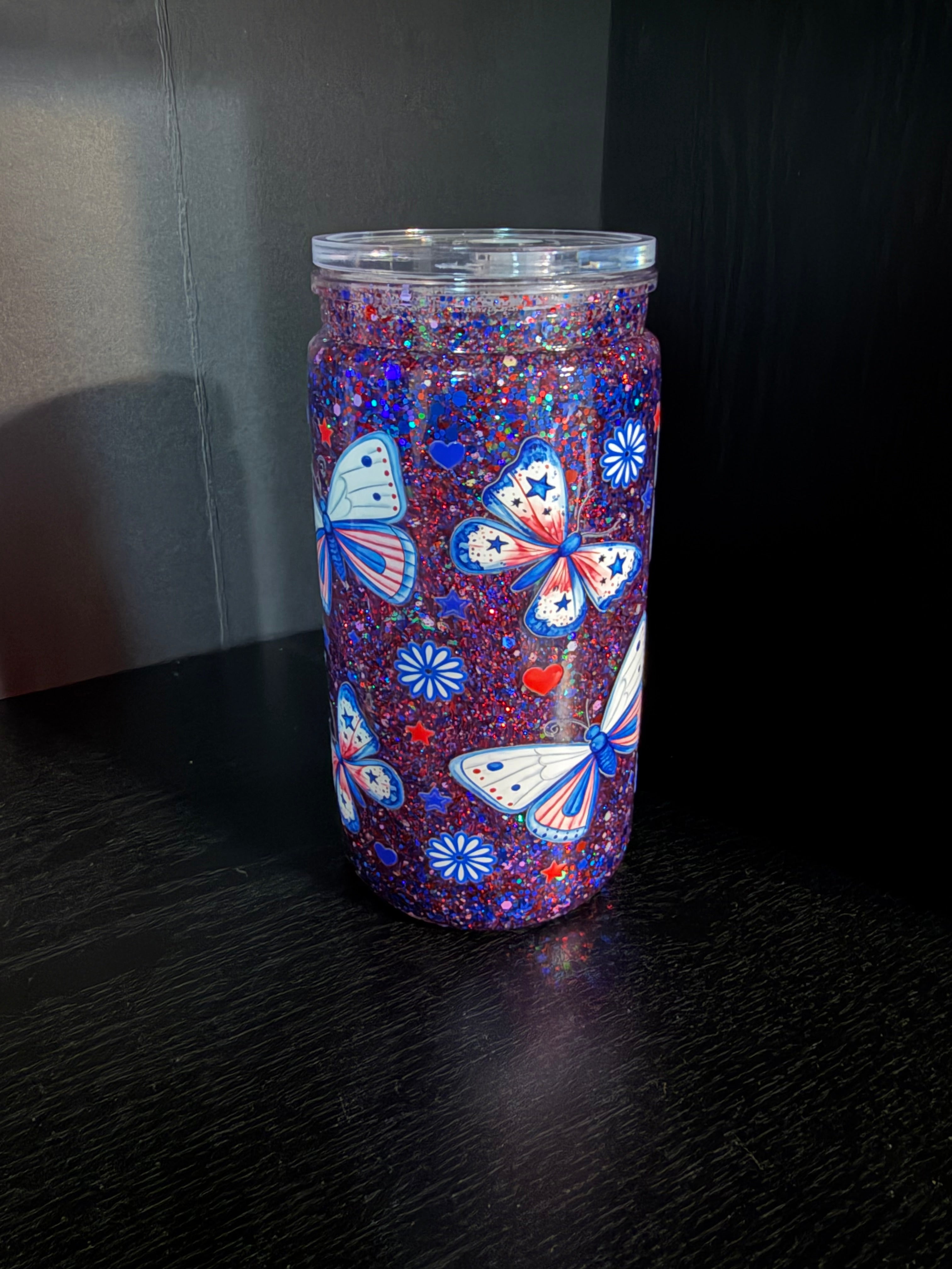 Red white blue butterflies 16 oz